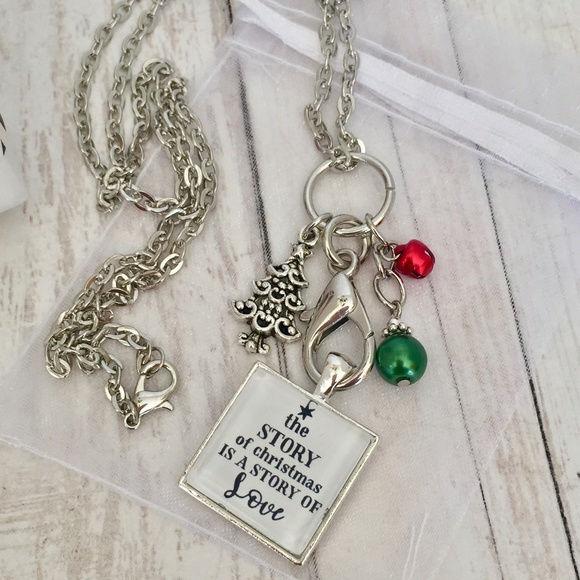 Christmas Quote Charm Necklace, Silver Plated 24" - Picture 1 of 3